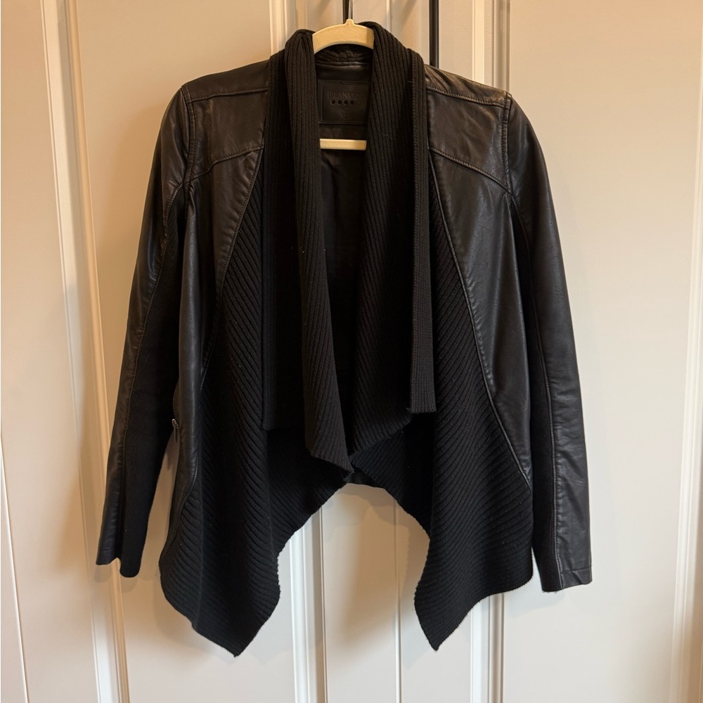 Blank NYC Black Leather & Knit Draped Jacket